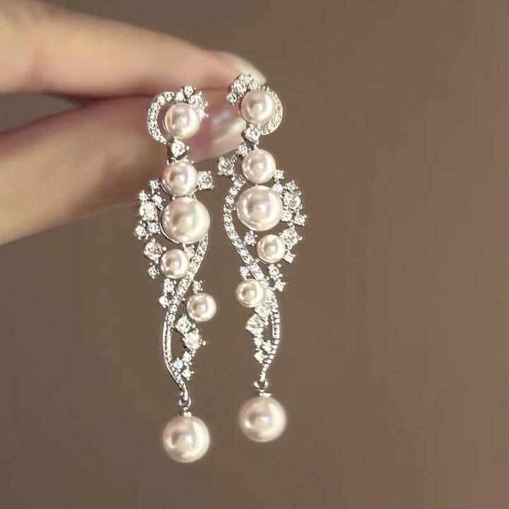 2025 Light Luxury Silver Needle Diamond Flower Tassel Earrings - Elegant European & American Style for Women