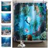 Underwater World Theme Bathroom Shower Curtain Sharks Turtles Jellyfish Decor Waterproof Bathroom Polyester Curtain With Hooks