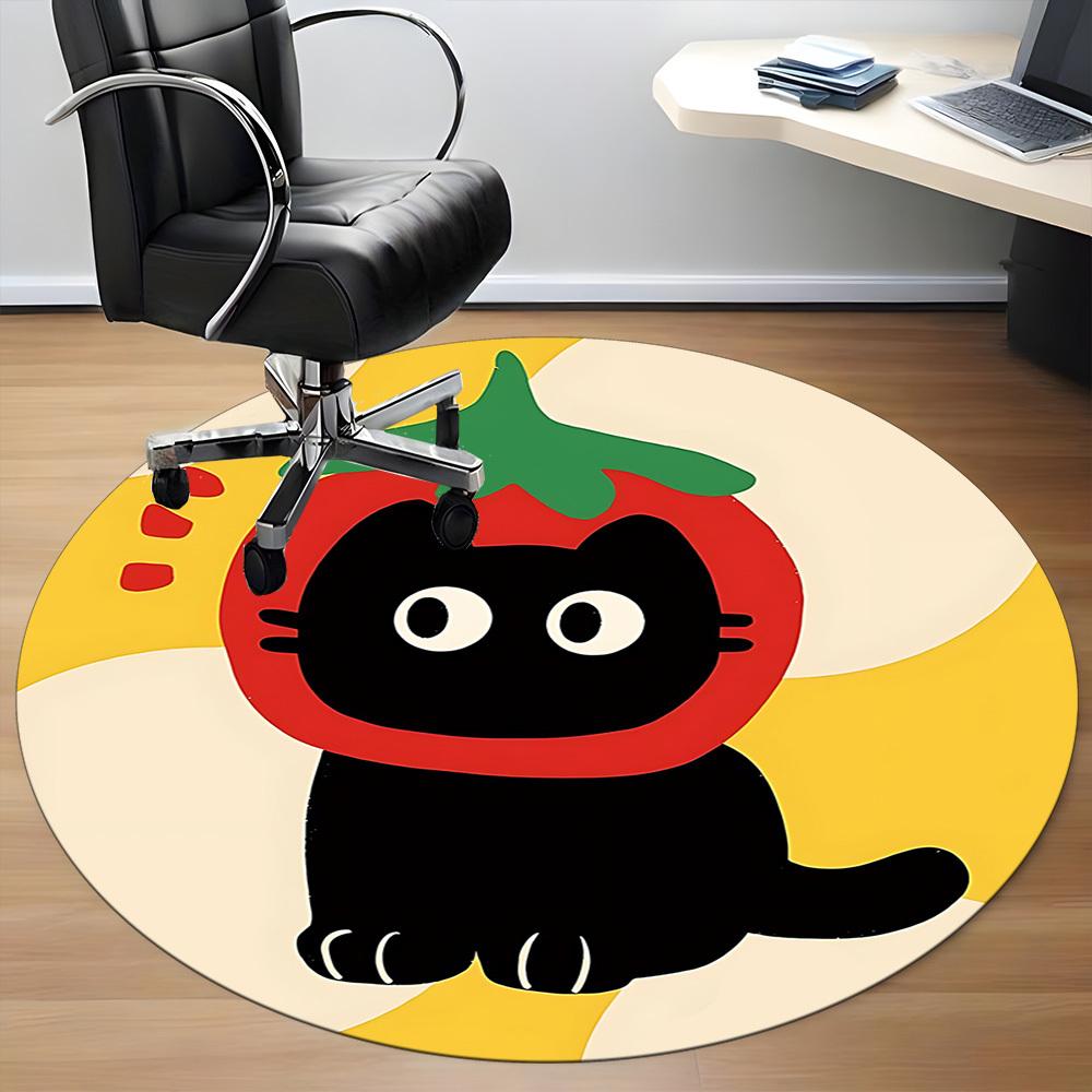 1 Stück Tomatenkatze Büro Runder Teppich, Matte Geeignet für Büro, Unter Bürostühlen Schlafzimmer Wohnzimmer Heimdekoration, Raumdeko