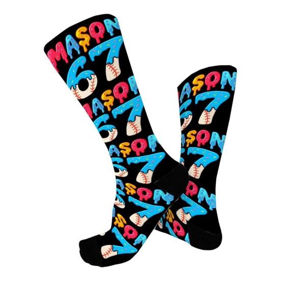 67 Meme Crew Socken Donut Sahne Tropfen Sechs Sieben Lustige Socken Baseball Maurer 67 Freizeitsocken Geschenk für Männer Frauen Freunde