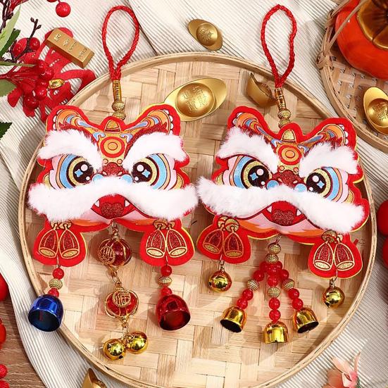 Yousheng Chinesischer Löwentanz Schmuck Traditioneller Segenssouvenir Hängeanhänger mit Glocken Glücksbringer für Frühlingsfest Neujahr