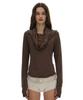 PARTIMENTO WOMEN 3-Way Cowl Neck Long Sleeve Tee_Brown