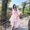 Vintage Floral Süße Midi Kleid Frauen Unregelmäßigen Elegante Puff Ärmel Fee Kleid