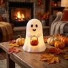 Christmas Eve Party Supplies Cute Ghost Holding Pumpkin Bucket Table Lamp, Halloween Spooky Bedside Synthetic Resin Ornaments Small LED Night