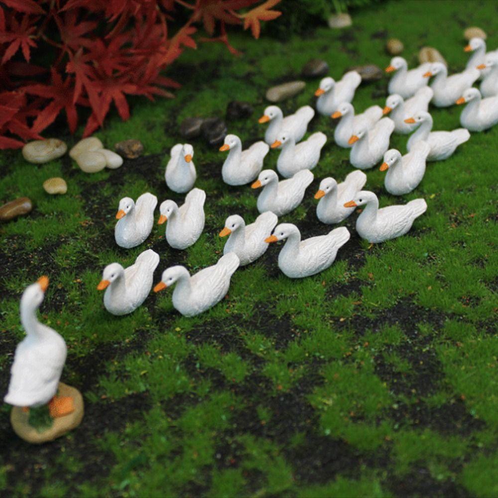 Cute Mini Duck Statue Handmade Resin Crafts White Duck Ornaments Delicate Micro Landscape Decoration Garden