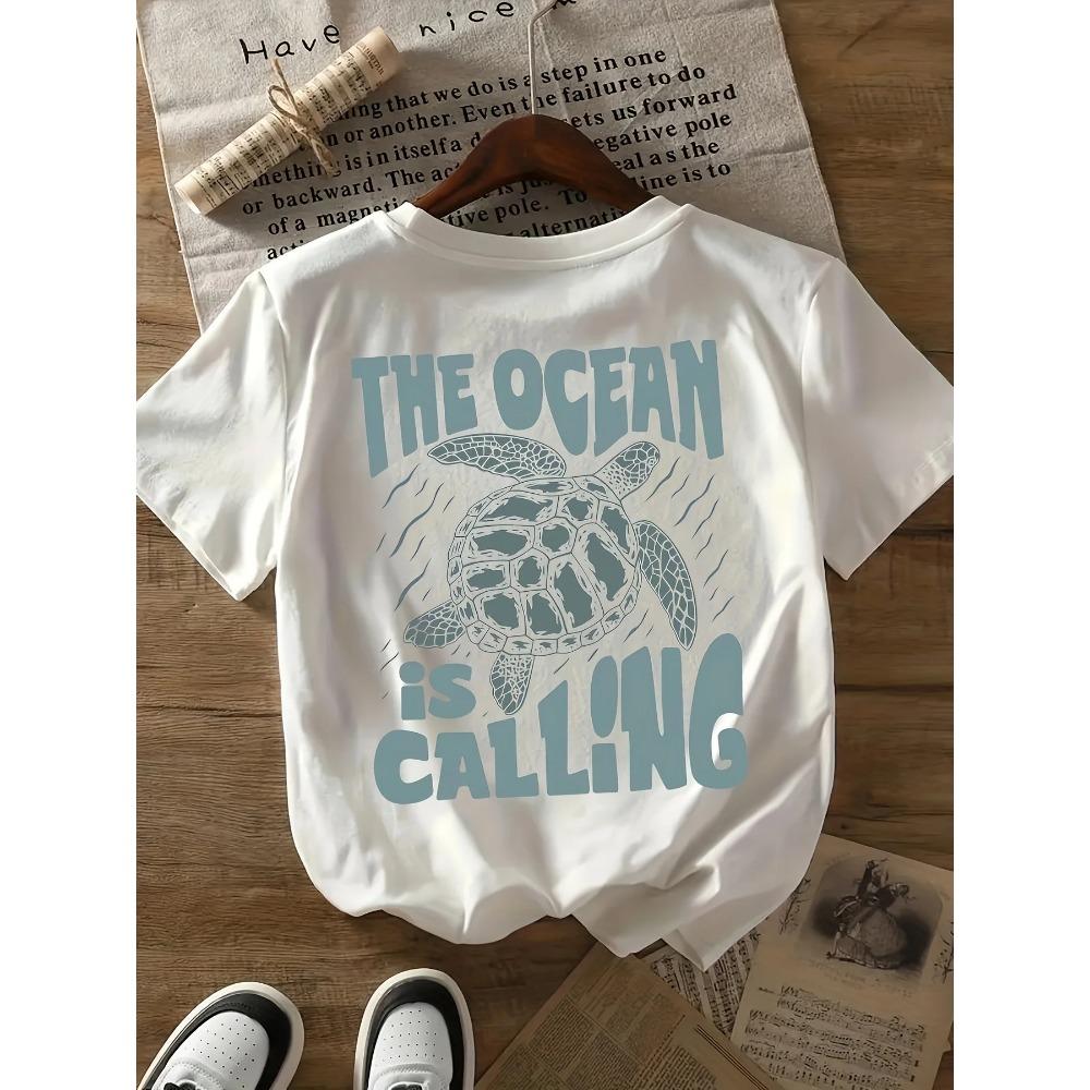 Vibrant Turtle Graphic Print T-Shirt Women Crew Neck Geometric Pattern Female Short Sleeve Casual Tee for Summer
