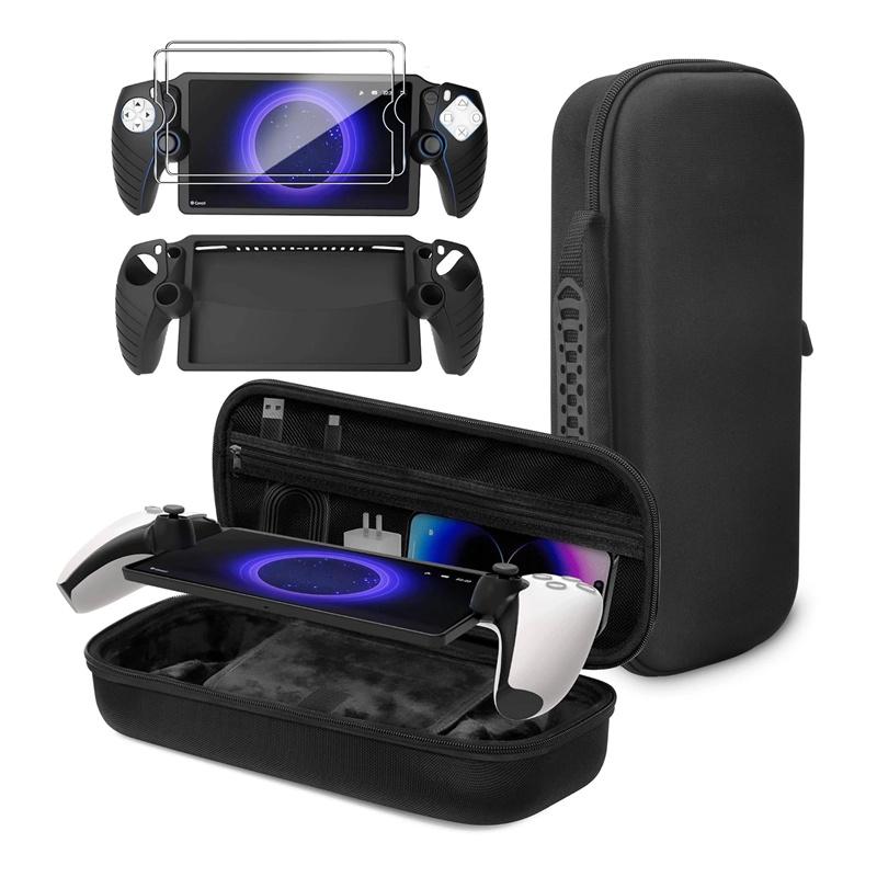 Set Accessori 3 In 1 Compatibile con Playstation Portal, Custodia Rigida in EVA per Ps5 Portal, Cover Protettiva in Morbido Silicone