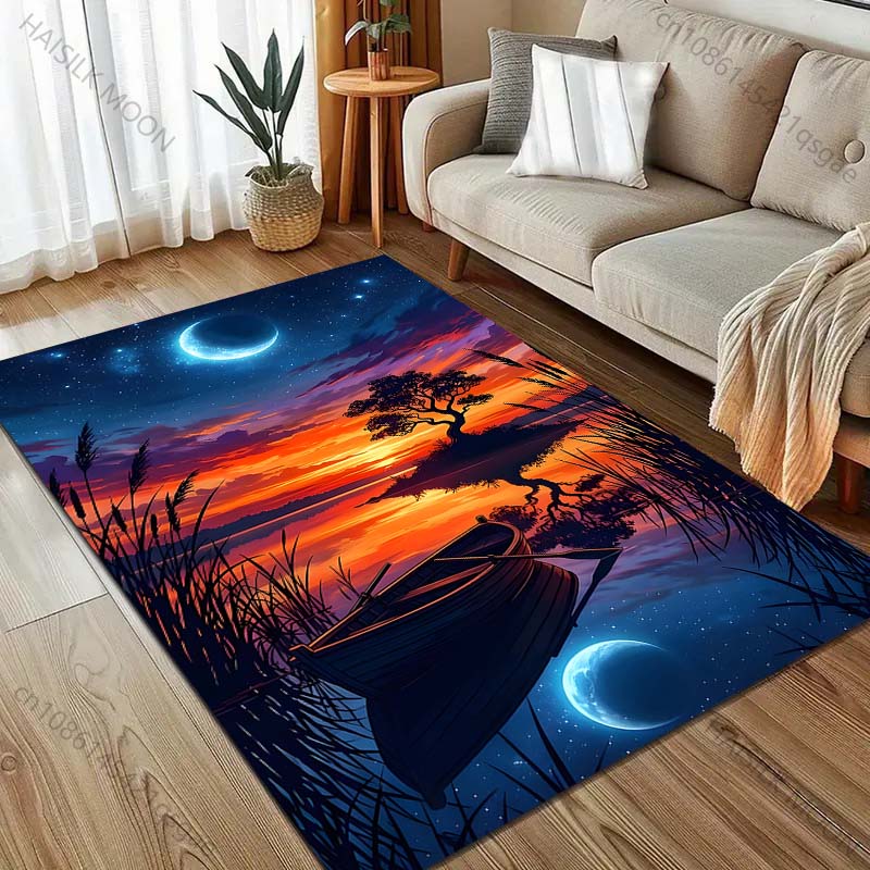 1PC Moonlit Lake Island Scenery Pattern Rug Carpets for Bedroom Living Room Sofa Mat Creative Door Mat Cloakroom Home Decor