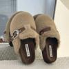 Fashion New 2024 Winter Warm Plush Slippers for Women Closed Toe Faux Fur Cotton Shoes Woman Fashion Buckle Lightweight Flat Mules Shoes