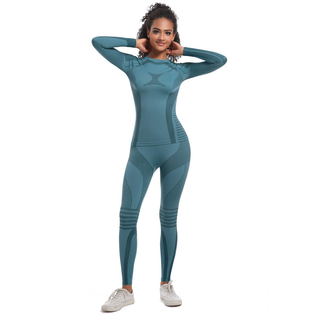 Nessaj Yoga Workout Colthes Women Sports Suits Fitness Long Sleeve Shirts Push Up Leggings Seamless Sportswear