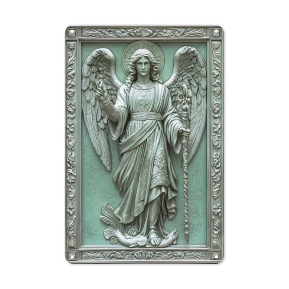 2DAngelGabrielArt Vintage Classic Religious 2D Angel Wall Art - Aluminum Metal Sign Decor, Archangel Gabriel Sculpture Style