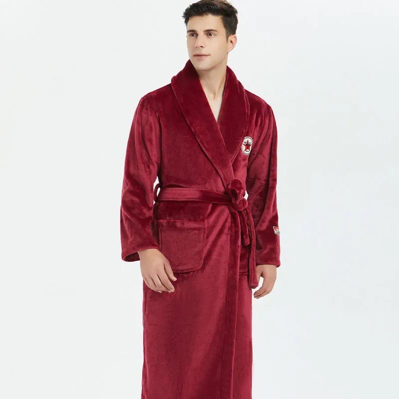 Men Casual Bathrobe Gown Autumn Winter Flannel Long Robe Couple Thicked Warm Sleepwear Plus Size Nightgown Women Loose Home Wear