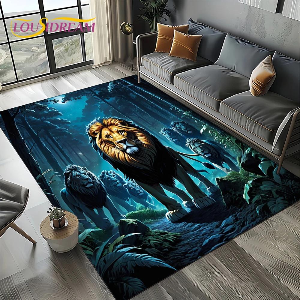 Wilder Tiger Löwe Leopard Biest Tier Wildtier Cartoon Teppich Teppich für Wohnzimmer Schlafzimmer Sofa Dekoration, Rutschfeste Bodenmatte