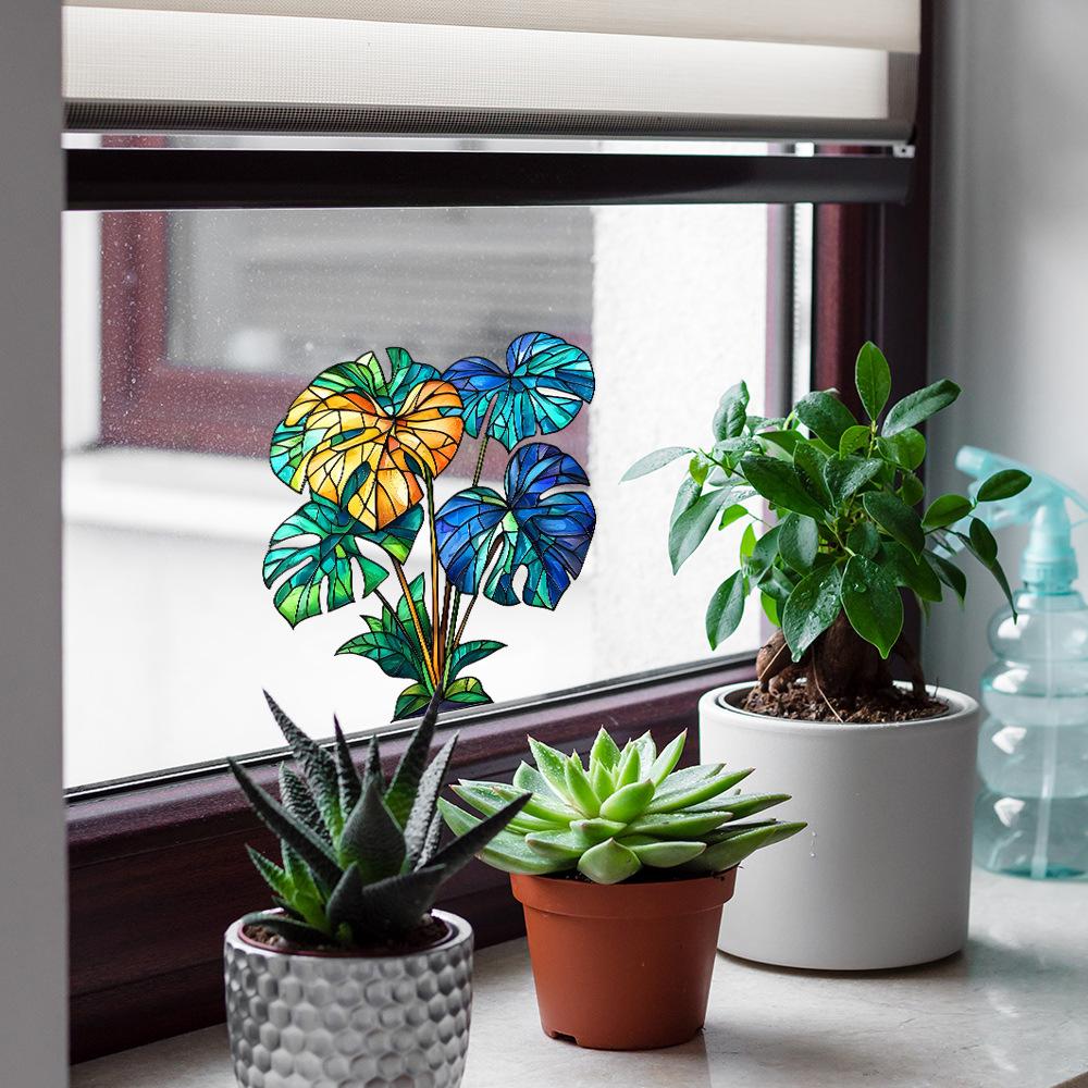 Green Plant Turtle-back Leaves Glass Window Beautification and Decoration, Static Electricity Window Stickers