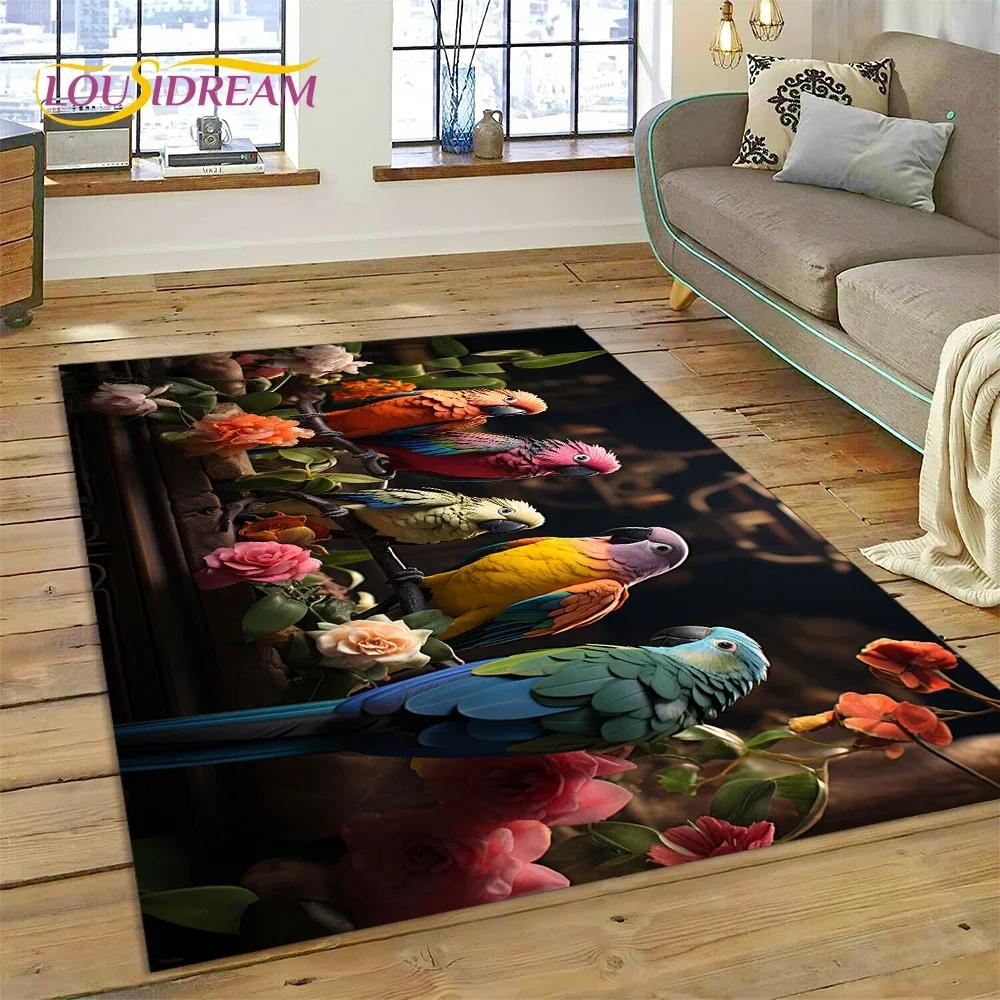 Schattige Droomvogels Papegaai Pauw Cartoon Tapijt Vloerkleed voor Slaapkamer Woonkamer Huis Sofa Decoratie, Kinderspel Groot Decor Vloermat