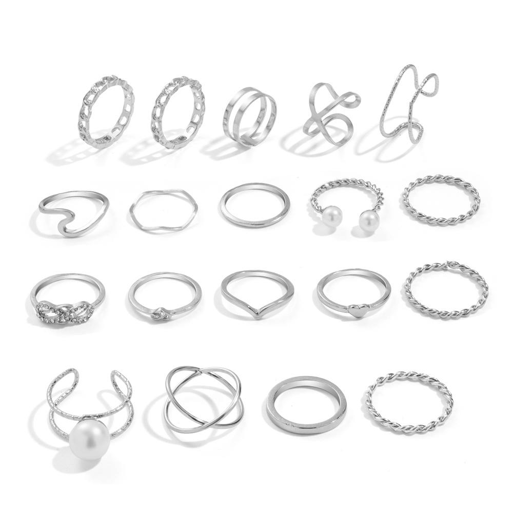 Temperament Unregelmäßigen Ring 19-teiliges Set Golden Modische Paar Ring Set Einfache Ring Beliebte Weibliche Schmuck