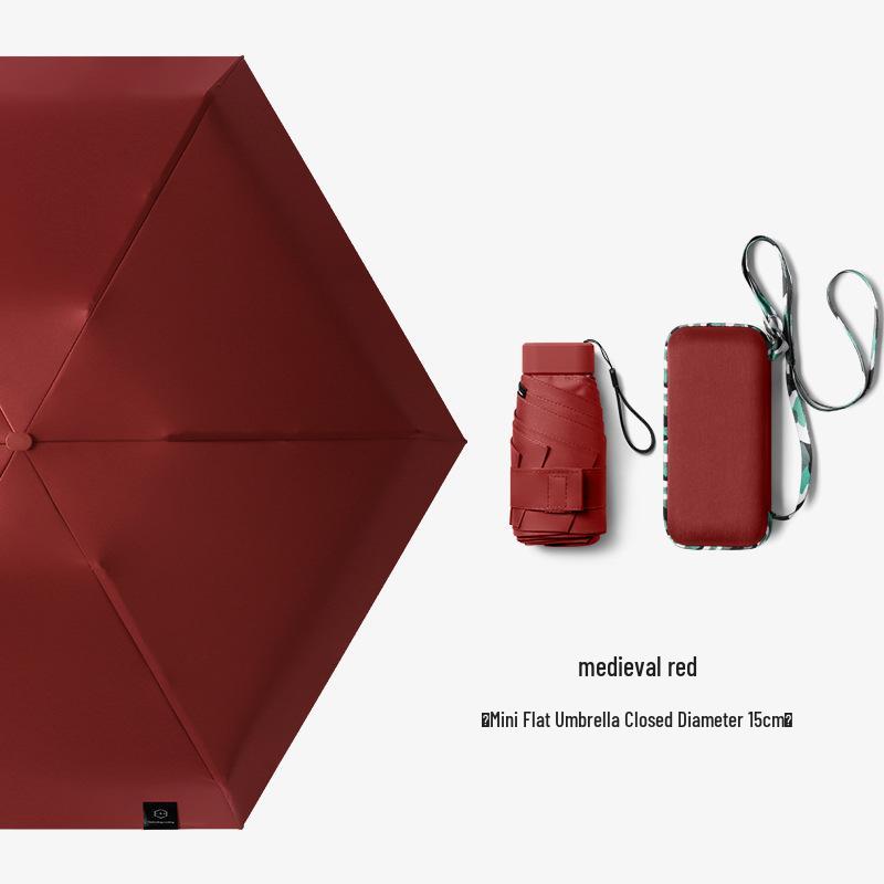 New Macaron Color Five-Fold Ultra-Light Sun Protection Compact Mini Umbrella with Buckle Handle