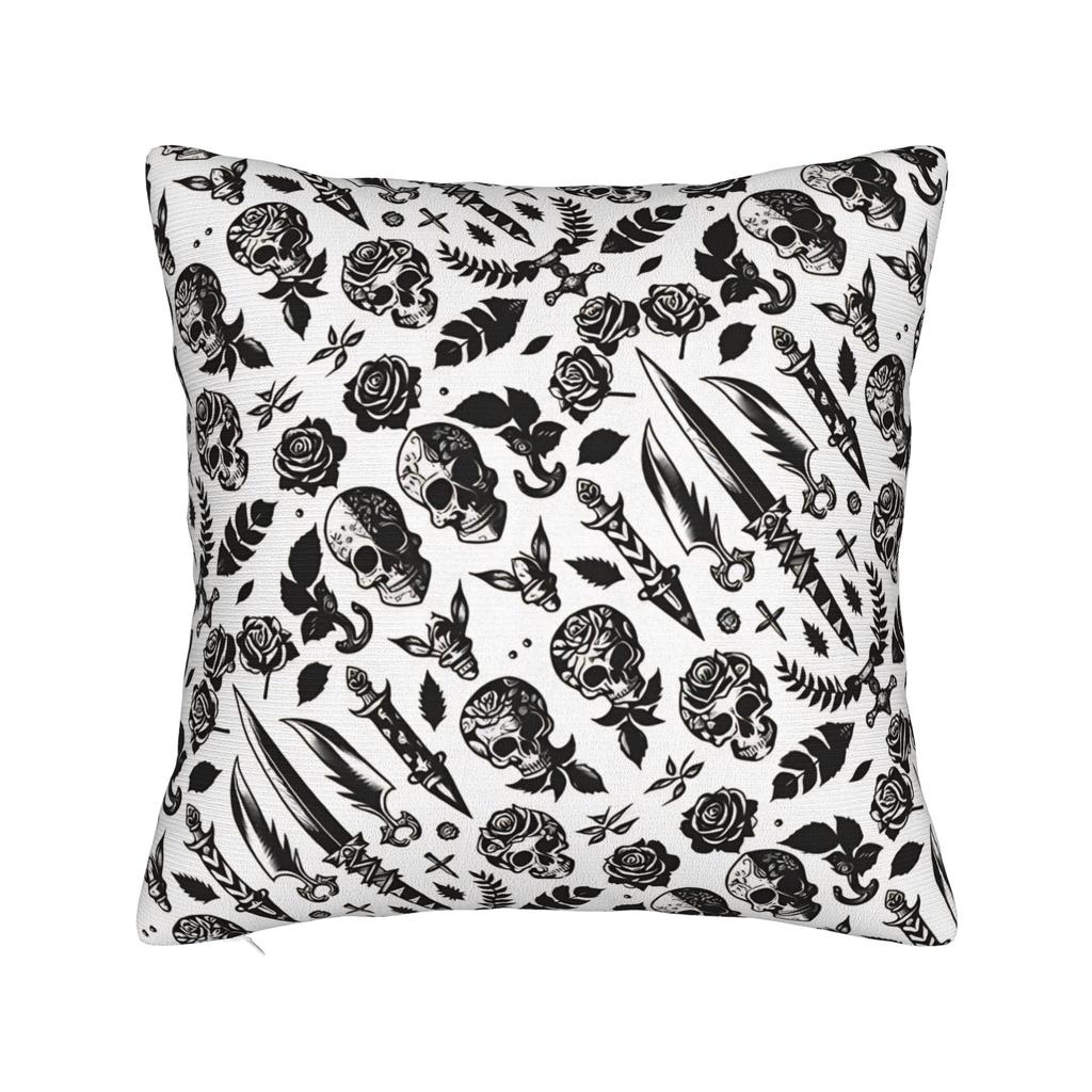 Pillow Case American Retro Rebellious Tattoo Black White Printed Pillow Cover For Sofa Car Home Decor Morden Pillowcases