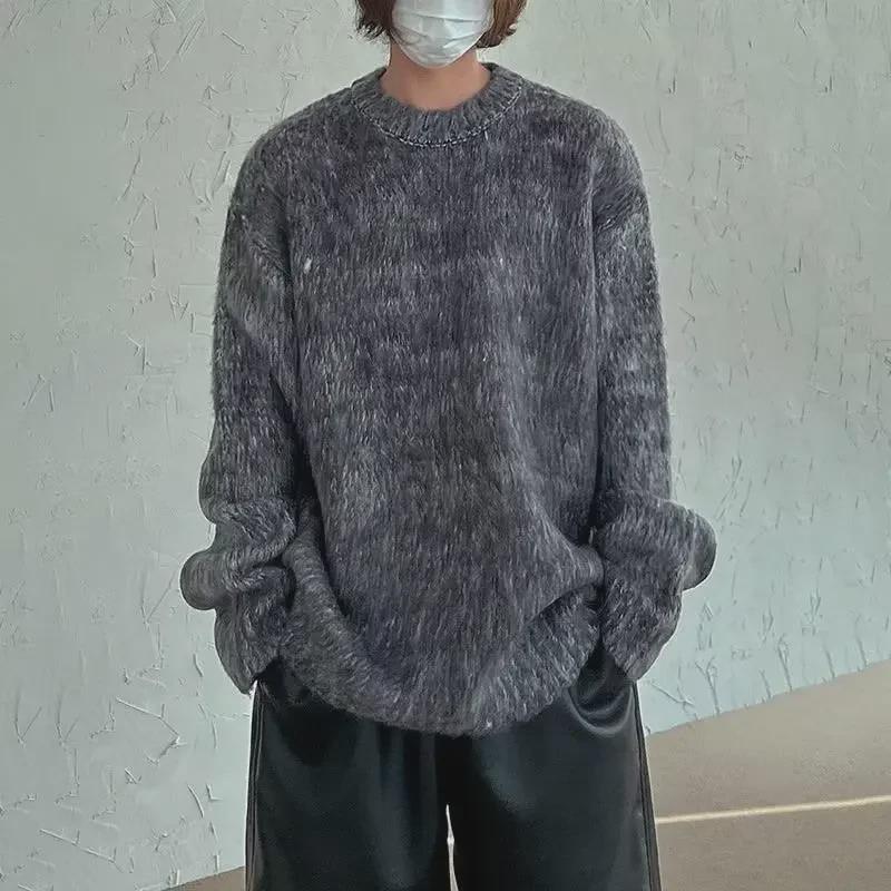 Men's American Retro Green Mohair Sweater - Winter Korean Lazy Style Trendy Jacket