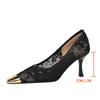 Fashion Fashion Metal Square Toe Lace Air Mesh Women Pumps Elegant Thin High Heels Office Lady Shoes Spring Autumn Party Dress Shoes