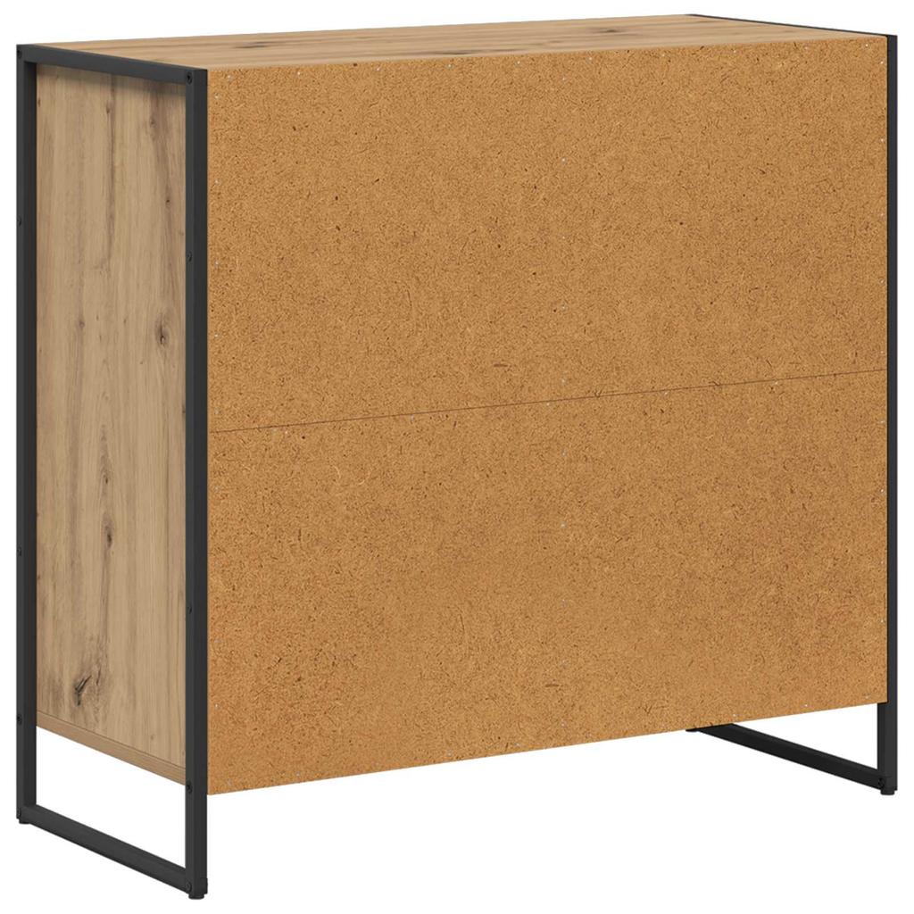Side Cabinet Rustic Oak Finish 79 X 36 X 75 Cm Engineered Wood