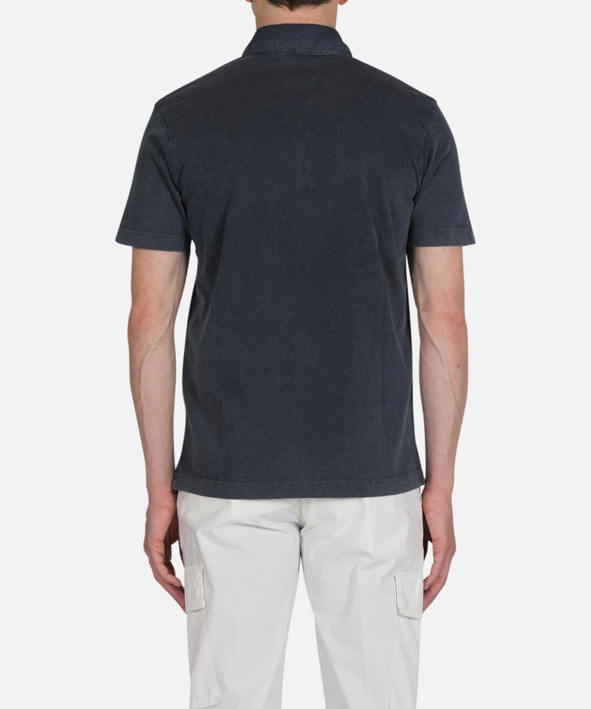 PANICALE Blue Vintage Dyed Short Sleeve Polo Shirt