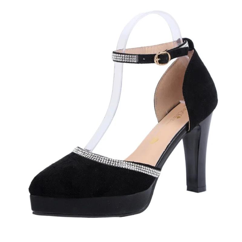 Ladies Shoes 2024 Ankle-wrap Women's High Heels Fashion Party Pumps Women Crystal Pointed Toe Thin Heel Buckle Strap Shoes Women