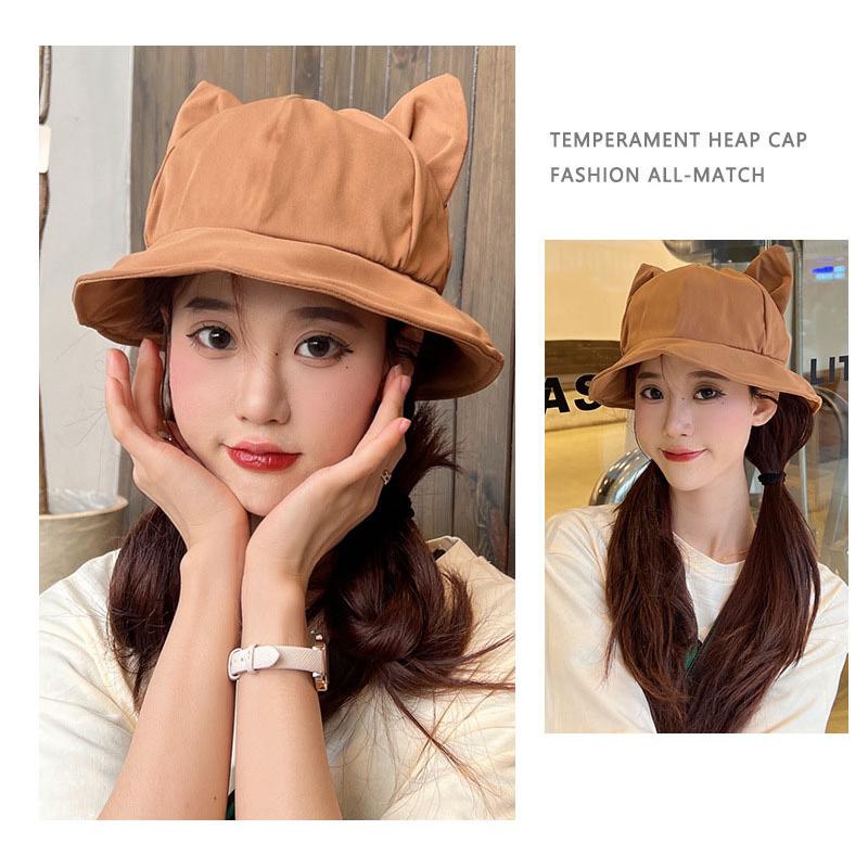 Warm Bucket Hat Women Cute Cat Ear Fisherman Cap Autumn Winter Hats For Women Korean Fashion Design Casual Cartoon