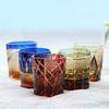 Handmade Japanese Style Edo Kiriko Whiskey Glass Tumbler Colored Hand Cut To Clear Glasses Color Tinted Old Fashioned Glasses