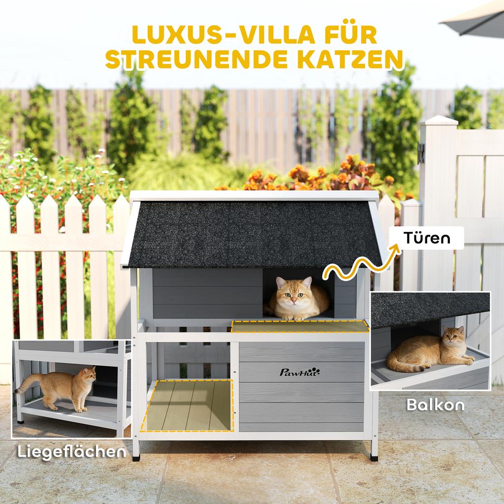Outdoor Cat House, Cat Shelter for Outdoor Use, Waterproof, Hinged Roof, Spruce Wood, 80 X 93 X 95, Grey