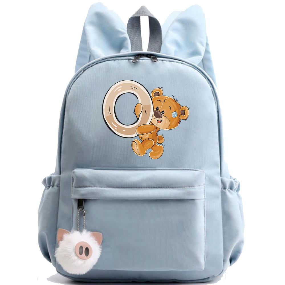 Little Bear 26 English Letters Backpack Printed School Bag for Teenager Kid Boy Girl Student Cartoon Bookbag Outdoor Rucksack