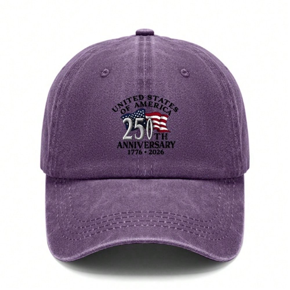 Vintage Washed Baseball Cap - 250Th Anniversary United States Of AMERICA Print Polyester Adjustable Breathable Lightweight Casual Outdoor Sports