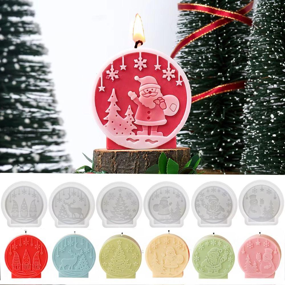Silicone Christmas Candle Molds DIY Crafts Handmade Plaster Candle Ornaments Santa Claus Elk Snowman Relief Christmas Ball
