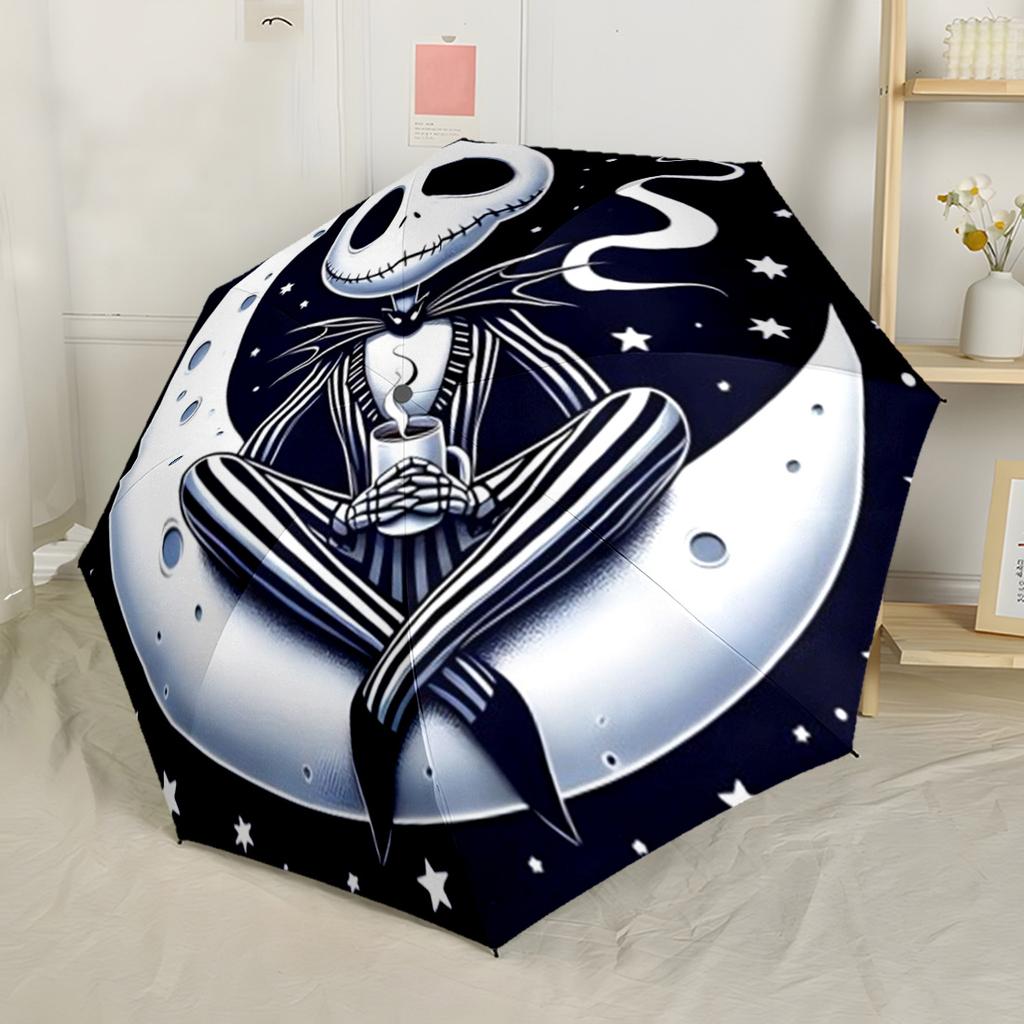 Nightmare Before Christmas Automatic Umbrella with 8-Rib Durable Plastic & Iron Travel Essential Elegant Women's Umbrella Spiritual Gift