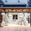 A winter wonderland Christmas garage door banner, polyester snow scene background, holiday wall decoration
