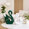 Home Decor Lucky Swan Couple, Green White, Piano Finish Ceramic Figures(Set of 2 Pc, Large)