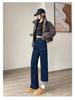 Fleece-Lined High-Waisted Women's Denim Blue Wide-Leg Jeans
