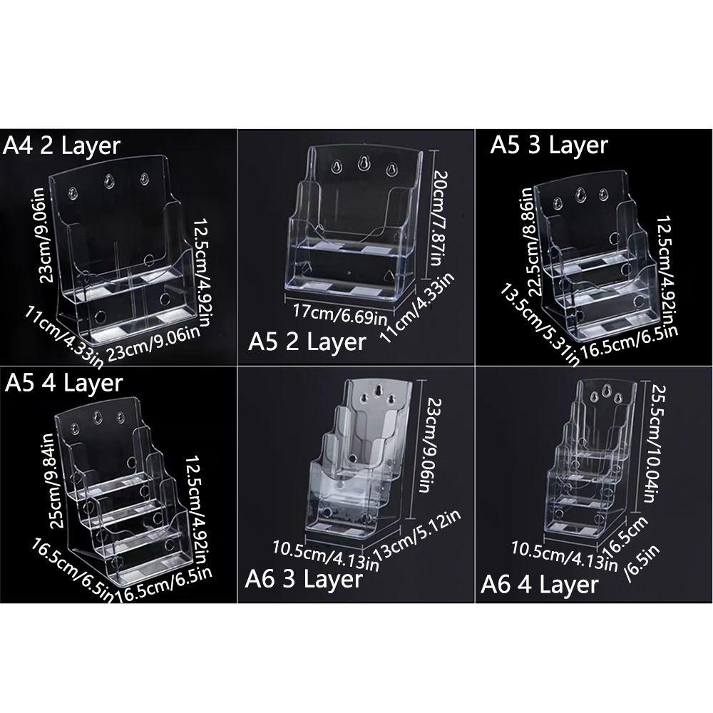 A4/A5/A6 Clear Flyers Display Stand Wall Mount 2/3/4 Layers Acrylic Magazine Organizers Stable Base Anti-slip Slot