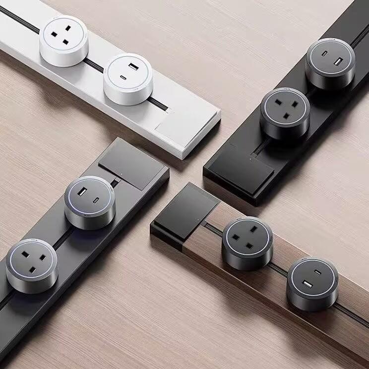 Retro Black Walnut Wood Grain Track Socket with USB Power Strip - Multi-functional British Design