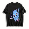 Funny Blue Cat & Gentleman Bird Graphic Tee Unisex Casual Loose Fit Crewneck Short Sleeve Top Pure cotton T-shirt