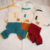 Cute Dog Winter Jumpsuit Color-Blocking Four-leg Design Comfortable Warm Cat Overall Pet Clothes