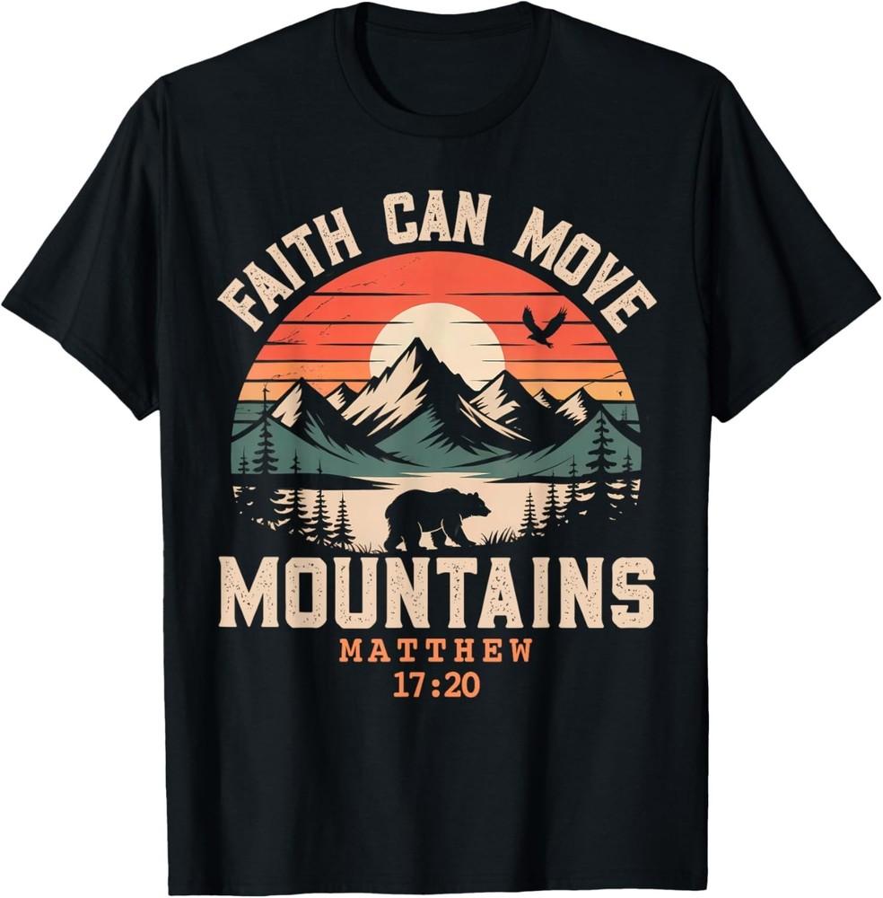 Geloof Kan Bergen Verzetten Retro Zonsondergang Bijbelvers Christelijk unisex T-shirt