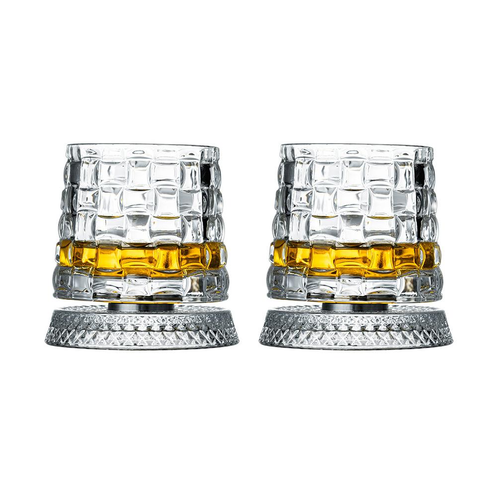 2Pcs/Set Whiskey Glasses Rotating Whisky Glass With Glass Base 360 Rotate Degrees Crystal Rum Glass Cocktail Party Drinking Gift