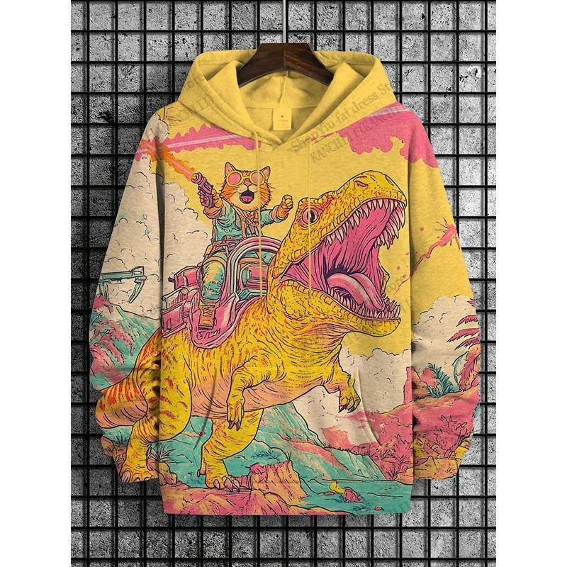 Cartoon Cat And Dinosaur 3d Print Graphic Hoodies Men Women Fashion Oversized Hoodie Sweatshirt Coat Women Sweats Animal Clothes