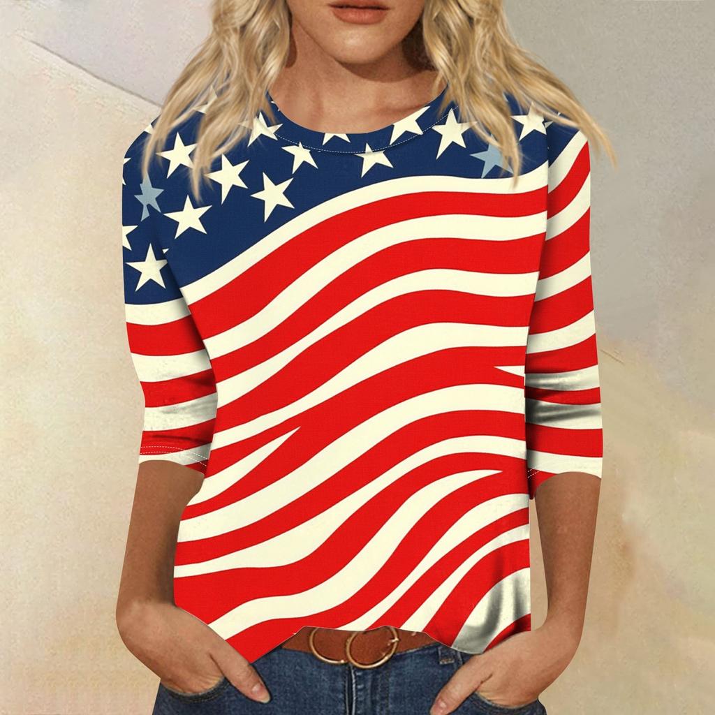 Women's T-shirt Casual Independence Day Print Top T-shirt Crewneck Jumper