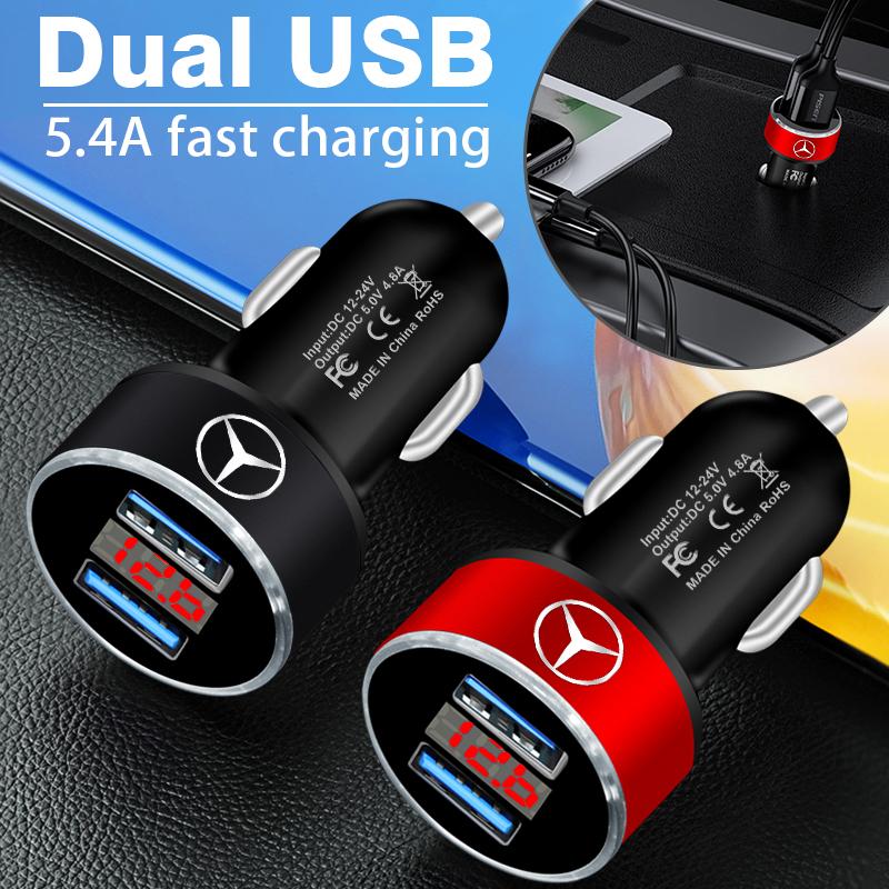 Car Charger 2 USB Ports Fast Charging Digital Display Car Accessories For Mercedes-Benz AMG W212 W220 W221 W222 W108 W126 W140 W168 W169 W176 W177
