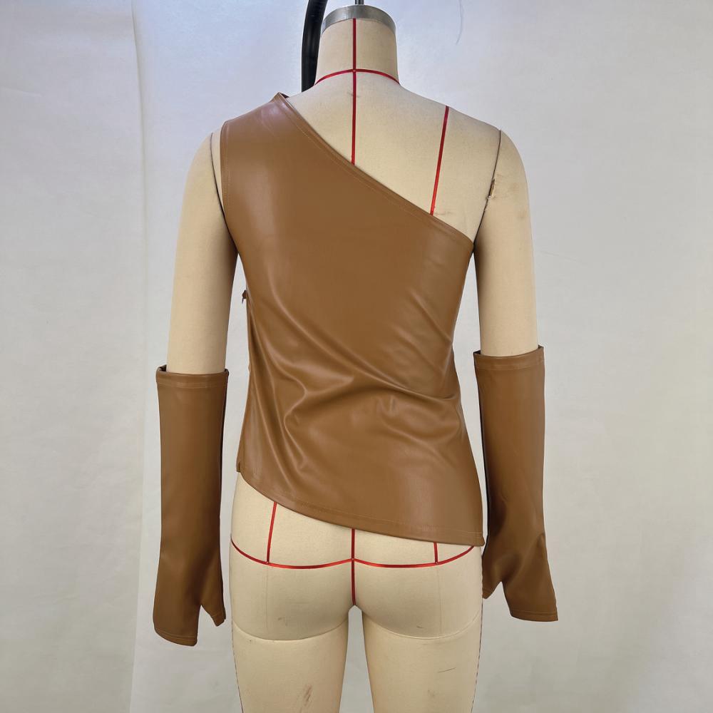 European & American Trendy PU Leather Asymmetrical Vest with Sleevelets - Women's 2025 Fashion Sleeveless Top