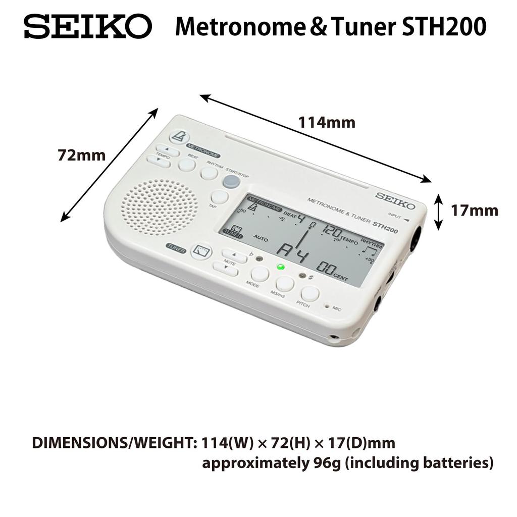 Seiko Metronome and Tuner Set STH200WHSP White Pickup Microphone Special Pack