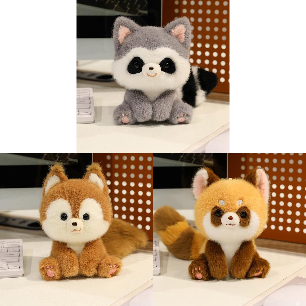 Giocattolo Decorativo a Forma di Volpe Seduta in Peluche con Imbottitura in Cotone PP per Scrivania del Computer e Supporto per Polso