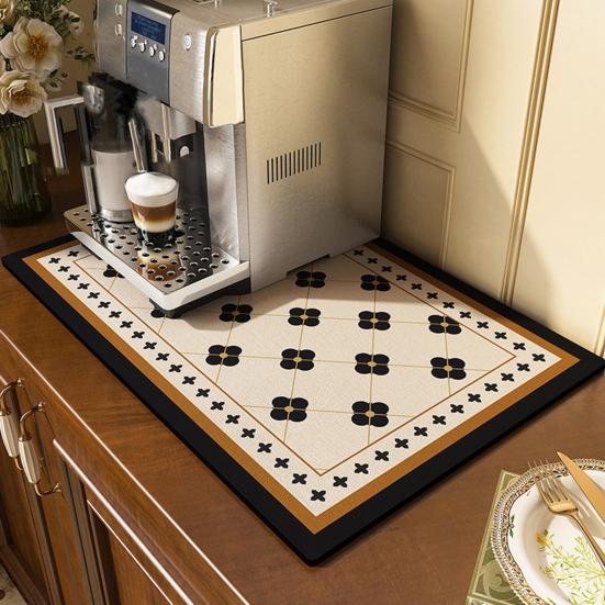 Draining Mat Double-sided Non-slip Fast Water Absorption Anti-scalding Imitation Tile Printing Coffee Machine Draining Pad Kitchen Supply